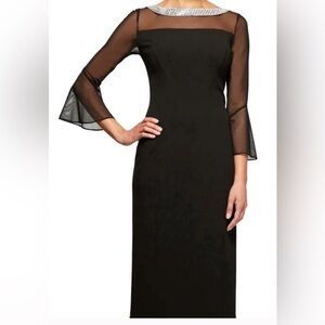 Alex Evenings Black Dress with Sheer Sleeves